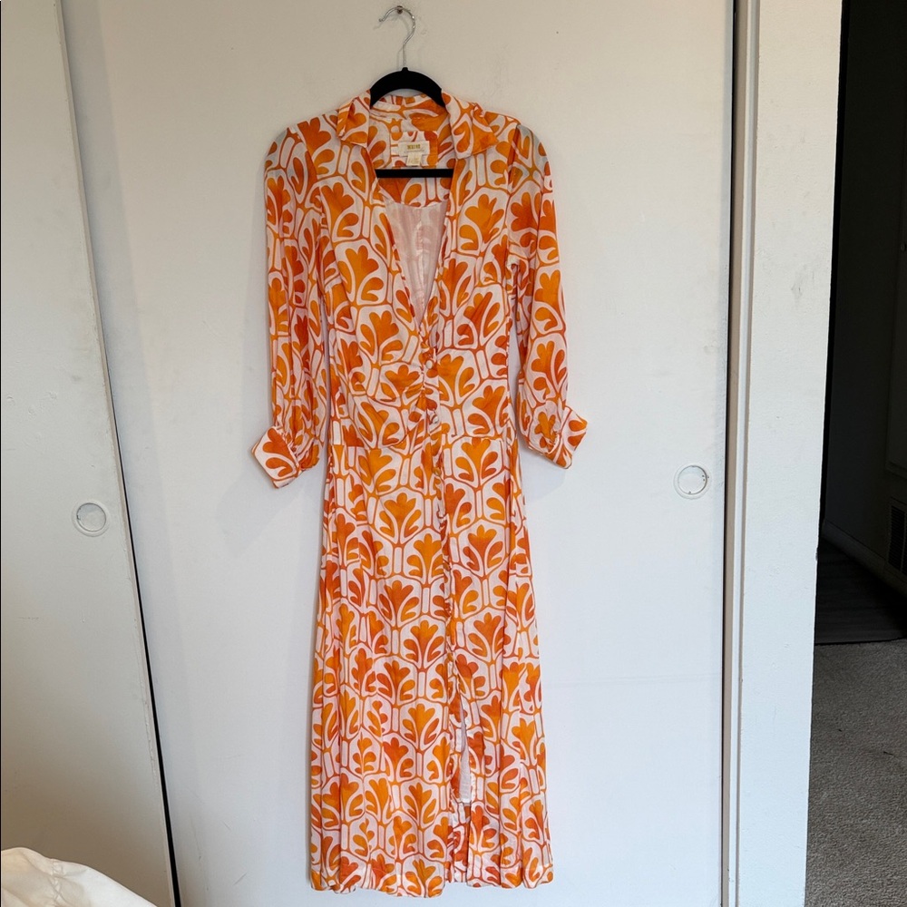 Anthropologie Orange and Cream Floral-Print Long Sleeve Maxi Dress - Picture 3 of 13